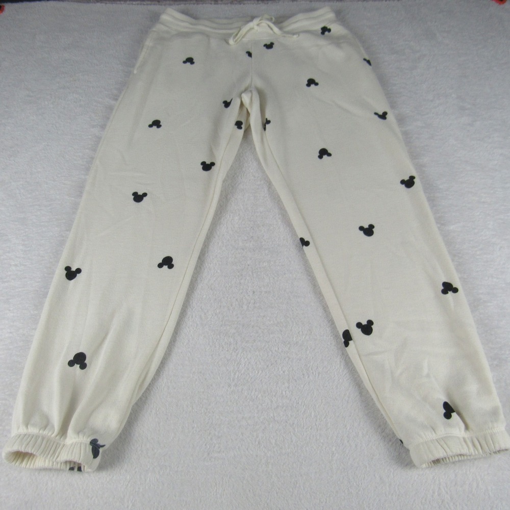 Disney‎ Mickey Mouse Joggers Womens Medium Cream Excellent All Over Print